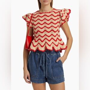 Red and white striped crochet top